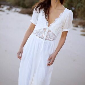 Free People White Lace-Trim Maxi Dress